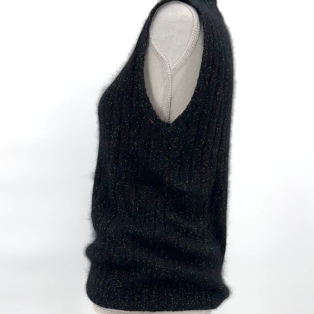 PRONTO MODA Metallic Speckled Silk/Angora/Lambswool Sleeveless Turtleneck - Picture 3 of 9